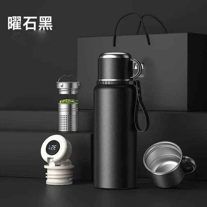 Smart Temperature Display Travel Thermos | 316 Stainless Steel Vacuum Insulated Coffee Mug with Tea Filter