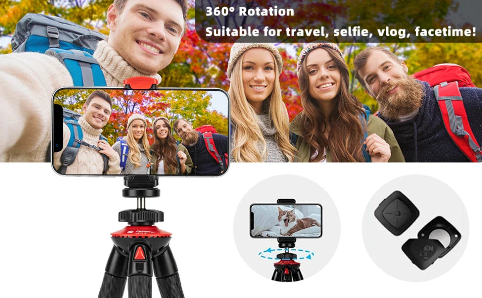 Fotopro UFO2 SET Tripod for iPhone Flexible Camera Tripod with Adapter Travel Phone Tripod Stand for Live Streaming Video Trekker Essentials