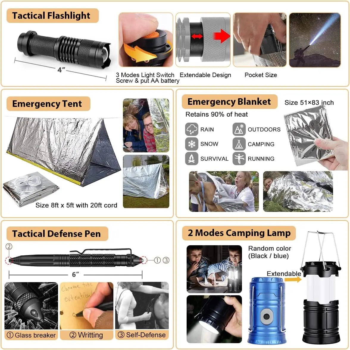 250Pcs Emergency Survival Kit with First Aid, Molle Bag & Tent for Outdoor Adventure, Hiking, Hunting Trekker Essentials