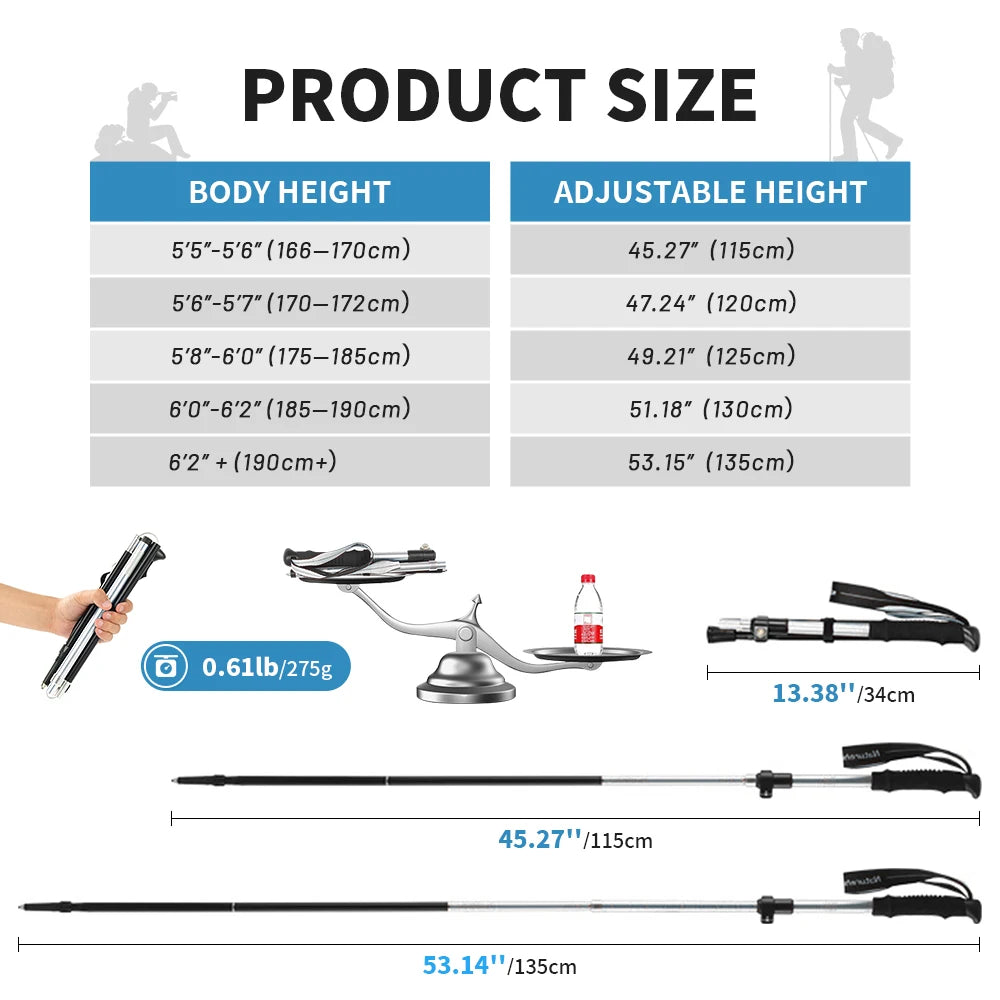 Ultralight Folding Trekking Pole – Adjustable Aluminum Hiking Walking Stick for Camping & Backpacking Trekker Essentials