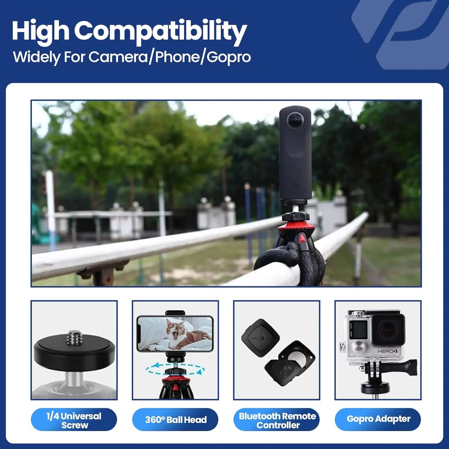 Fotopro UFO2 SET Tripod for iPhone Flexible Camera Tripod with Adapter Travel Phone Tripod Stand for Live Streaming Video Trekker Essentials