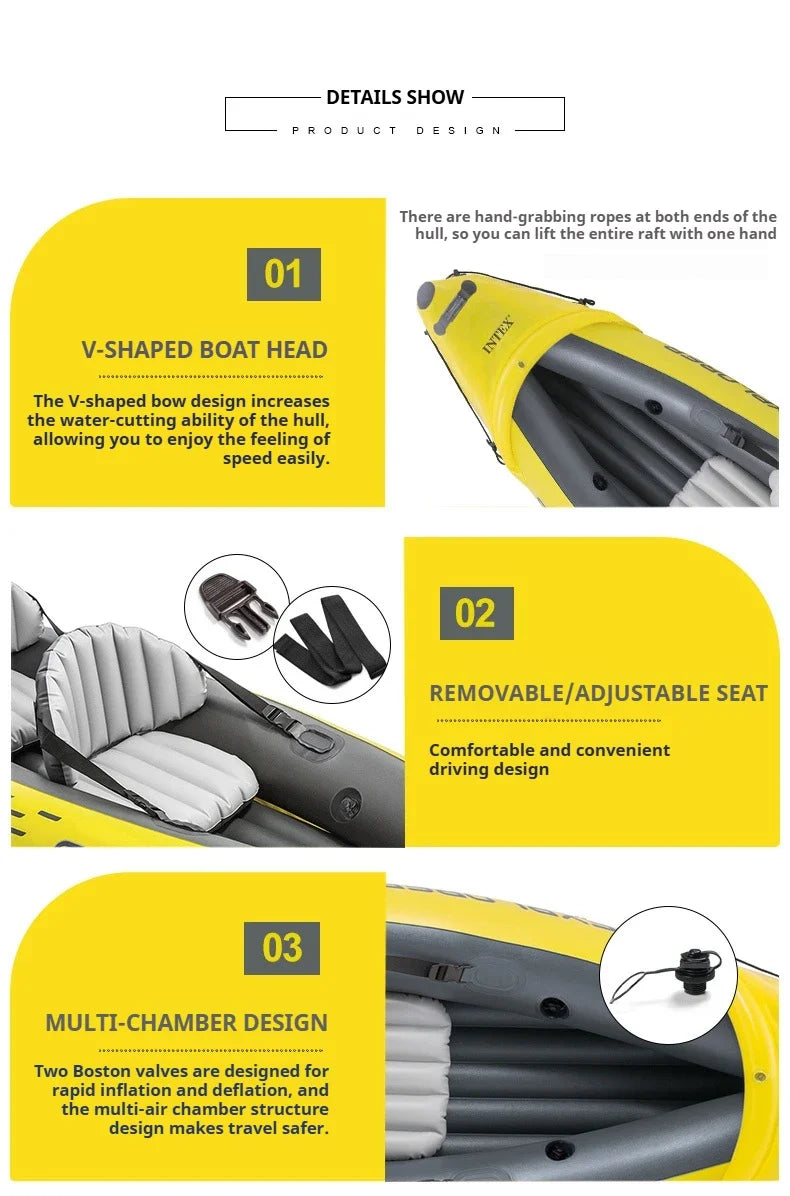 Heavy-Duty 1-3 Person Inflatable Boat: Fishing Dinghy with Detachable Seats & Foldable Kayak Design