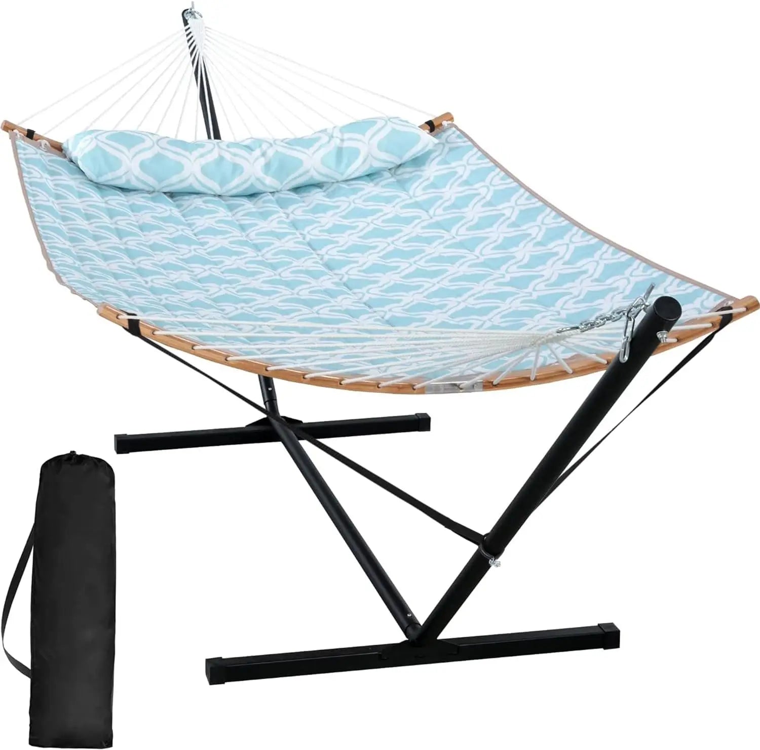 Double Hammock with Stand – Curved Bar Prevents Flipping