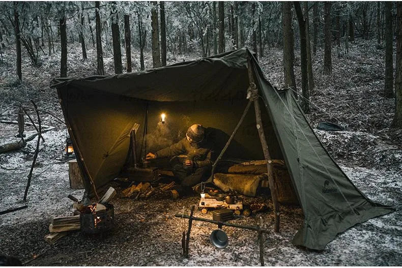 Tienda de campaña individual Cotton Ridge, color verde militar: ideal para acampar, hacer senderismo y sobrevivir al aire libre, con amplio espacio y ventilación por chimenea (5,8 kg)