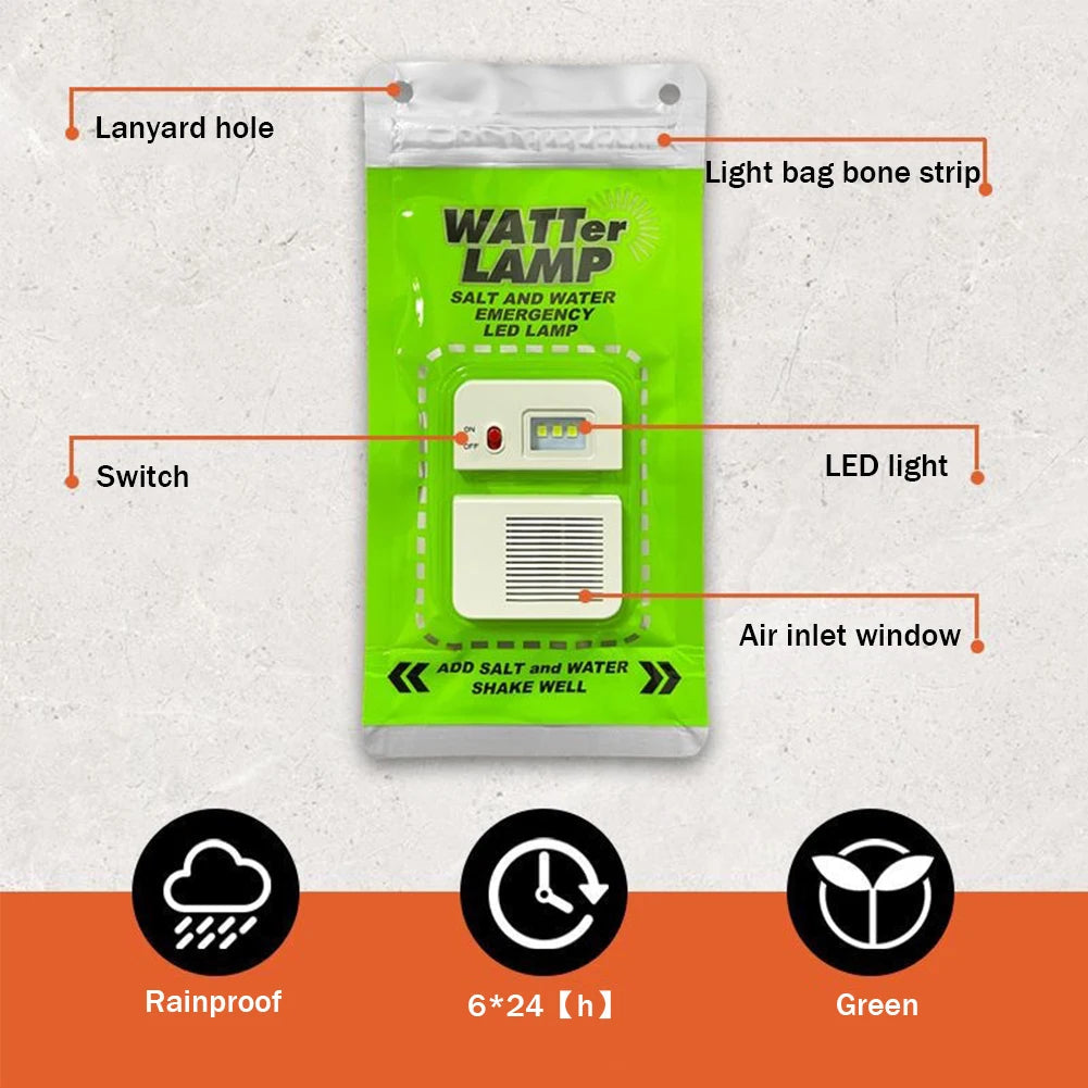 LED Salt Water Emergency Lamp Camping Energy Saving Lamp Waterproof Portable Night Fishing Lamp Travel Supplies for Car Outdoor Trekker Essentials