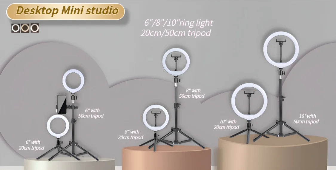 6-14" Professional Ring Light Kit with Tripod – Bi-Color 3200K-5600K LED, USB Powered for Live Streaming, Makeup, TikTok Videos