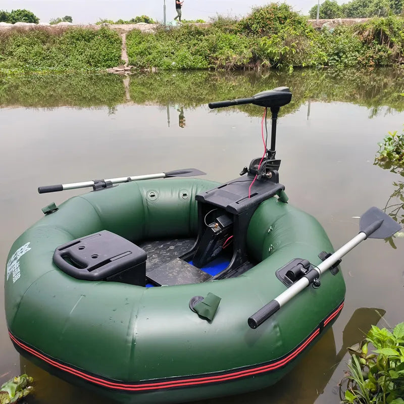2-Minute Foldable Inflatable Fishing Boat with Electric Motor Port, 250kg Capacity Solo Pontoon Raft