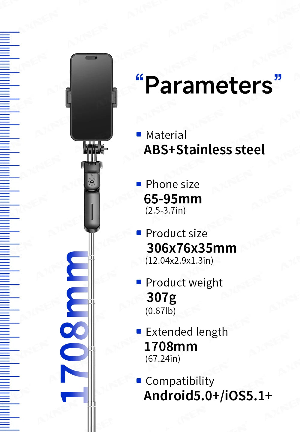 F16 Selfie Stick Tripod with 1708mm Long 8-Section Pole, Bluetooth Remote, 360° Rotation, 1/4 Interface, for Phone Camera Vlog Trekker Essentials