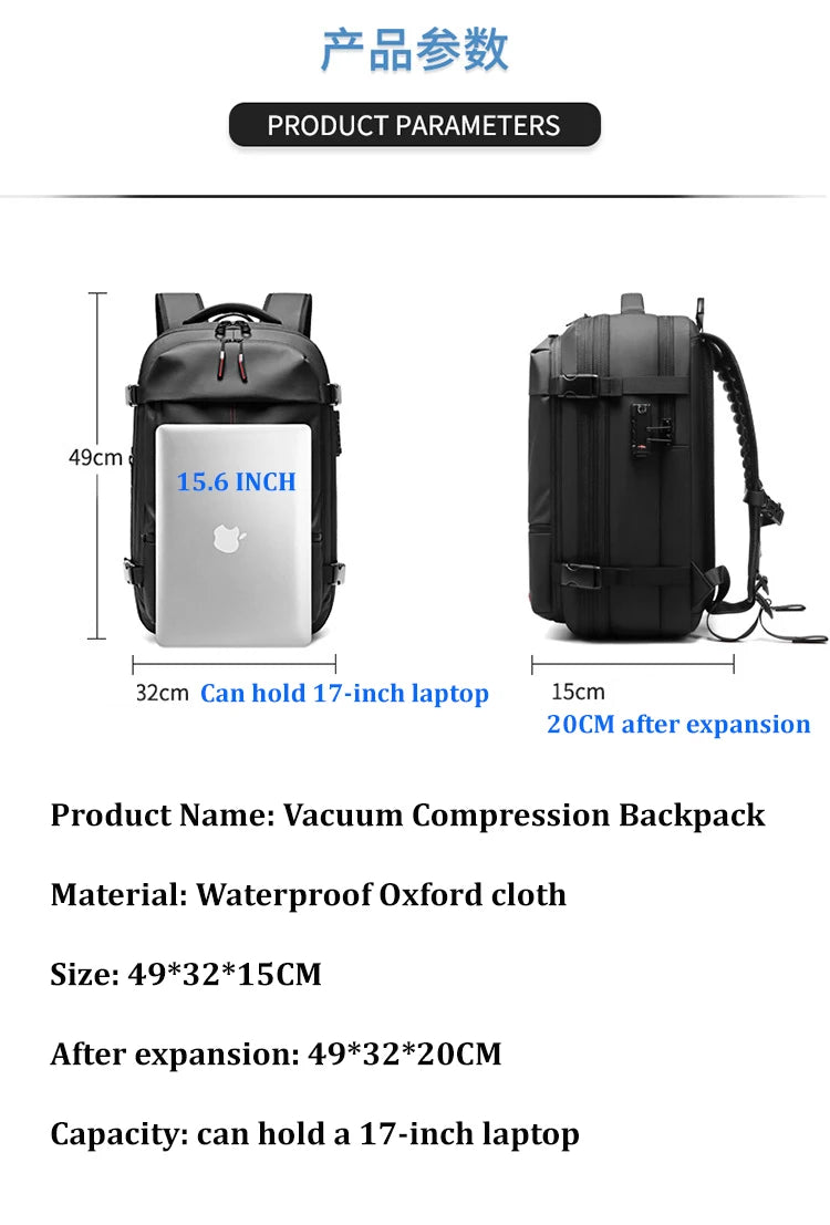 Travel Men 17 inch Laptop Backpack vacuum compression Backpack Business Large Capacity school Backpack expand outdoor backpack Trekker Essentials