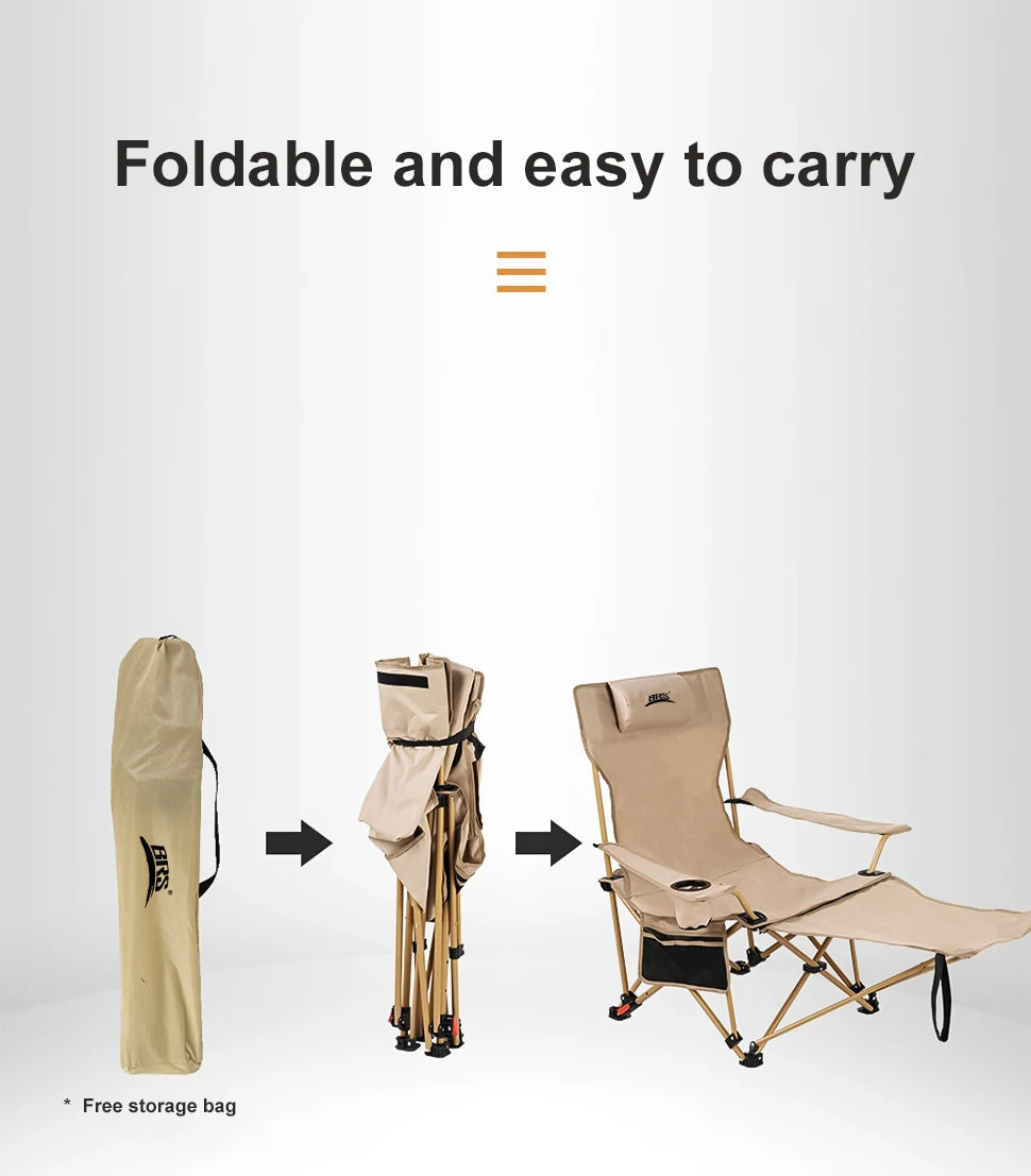 BRS 2-in-1 Reclining Camping Chair Lightweight Folding Camping Lounge Chair with Adjustable Backrest & Footrest for Beach Trekker Essentials
