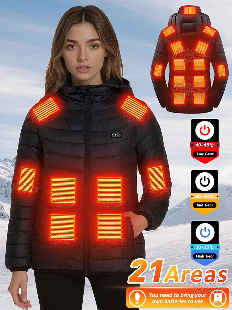 Stylish Heated Winter Jacket for Women – 21-Zone Heating with 4 Smart Switches