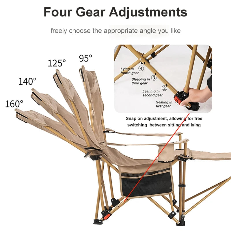 BRS 2-in-1 Reclining Camping Chair Lightweight Folding Camping Lounge Chair with Adjustable Backrest & Footrest for Beach Trekker Essentials