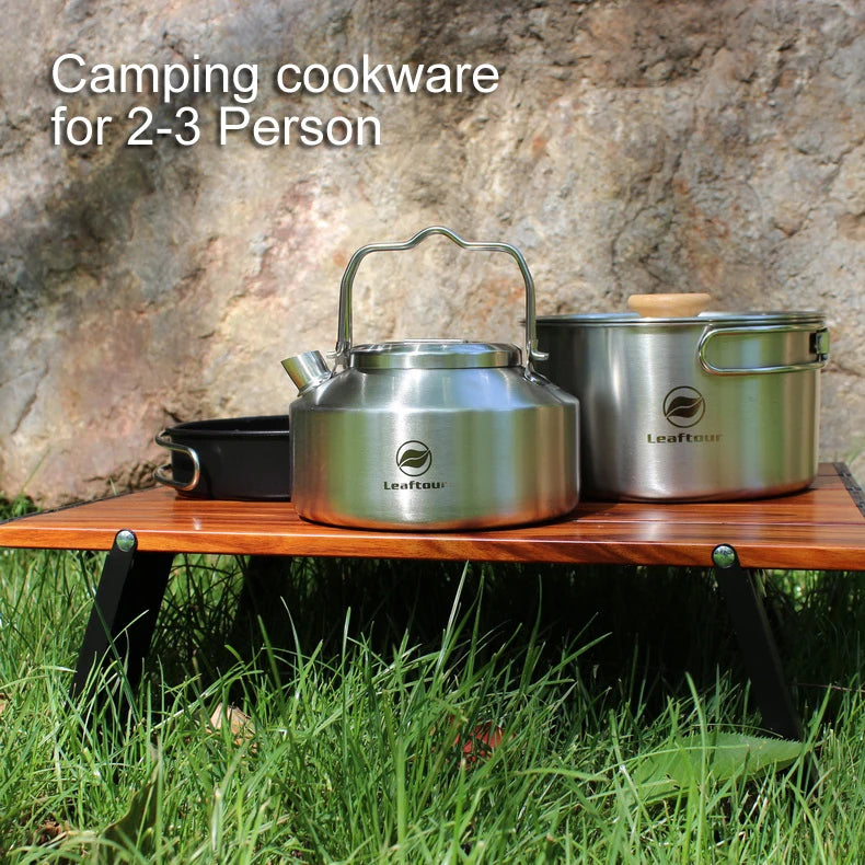 Stainless Steel Camping Cookware Set – Portable Outdoor Cooking Kit with Pot, Pan & Kettle for 2–3 People Trekker Essentials