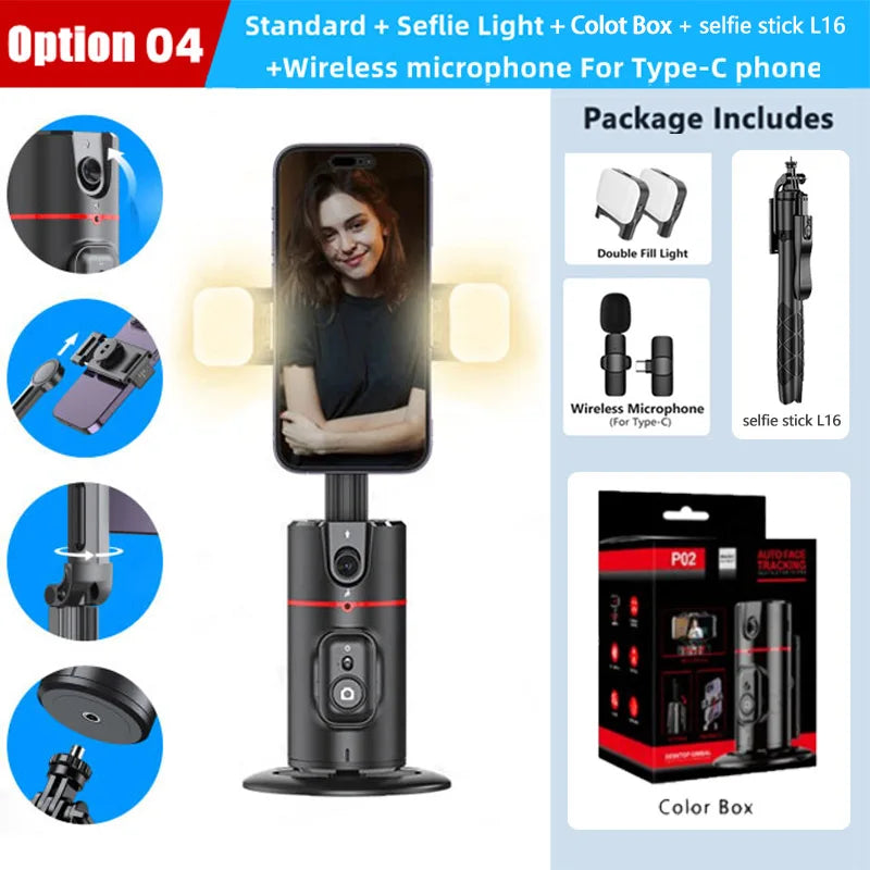 360° Rotating Phone Gimbal with 1.5M Selfie Stick & Face Tracking – Stabilizer for TikTok, Vlogging & Live Streaming
