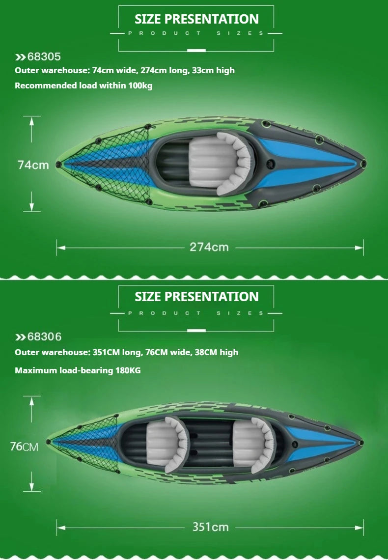 Heavy-Duty 1-3 Person Inflatable Boat: Fishing Dinghy with Detachable Seats & Foldable Kayak Design