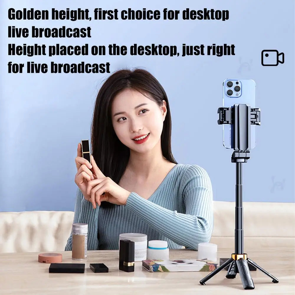 Trípode para selfies giratorio de 360° con control remoto inalámbrico y soporte para teléfono