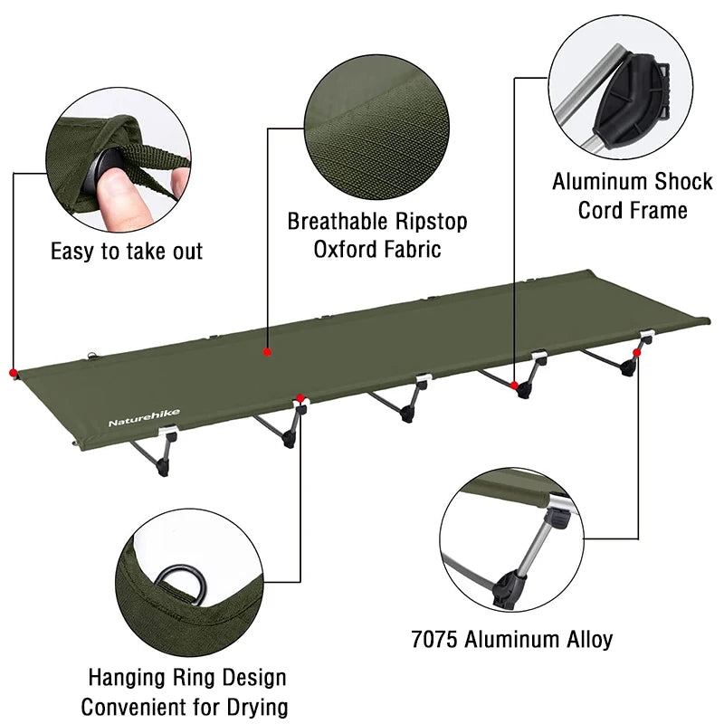 Catre plegable ultraligero Naturehike: soporta 150 kg, compacto y portátil