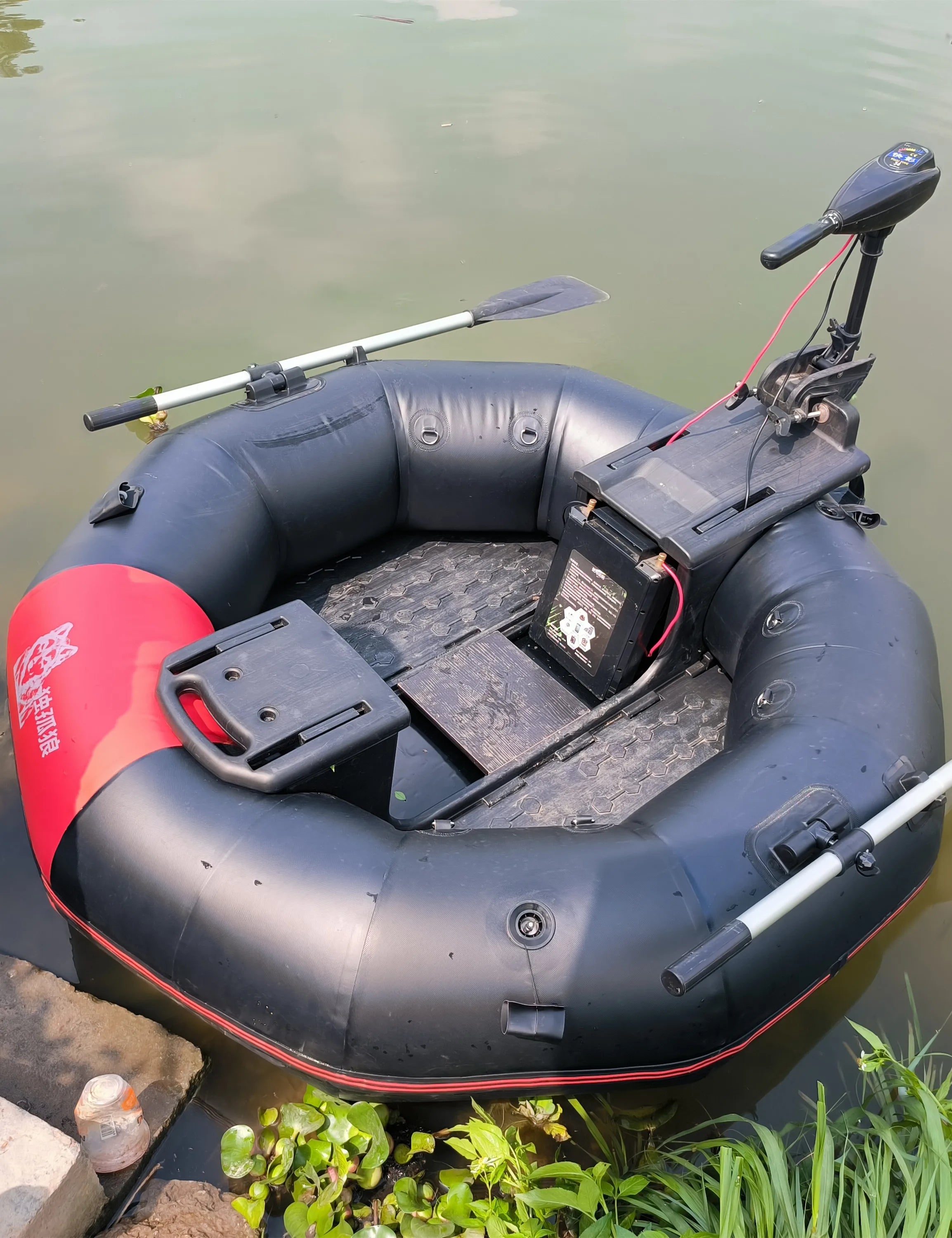2-Minute Foldable Inflatable Fishing Boat with Electric Motor Port, 250kg Capacity Solo Pontoon Raft