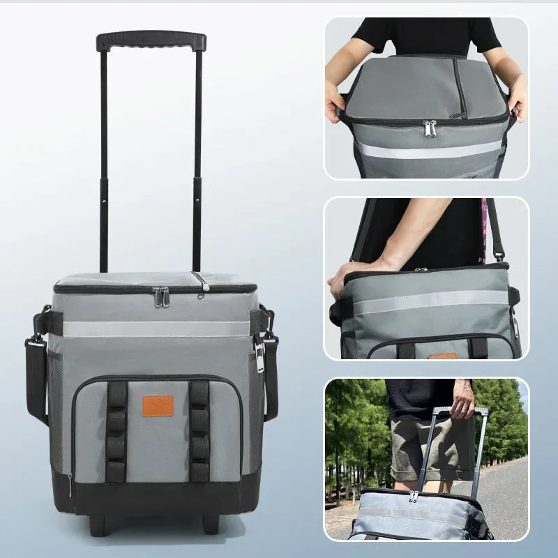 35L Leakproof Soft Cooler Bag with Wheels Large Capacity Insulated Thermal Tote for Picnic Camping Beach Delivery Multi-purpose Trekker Essentials