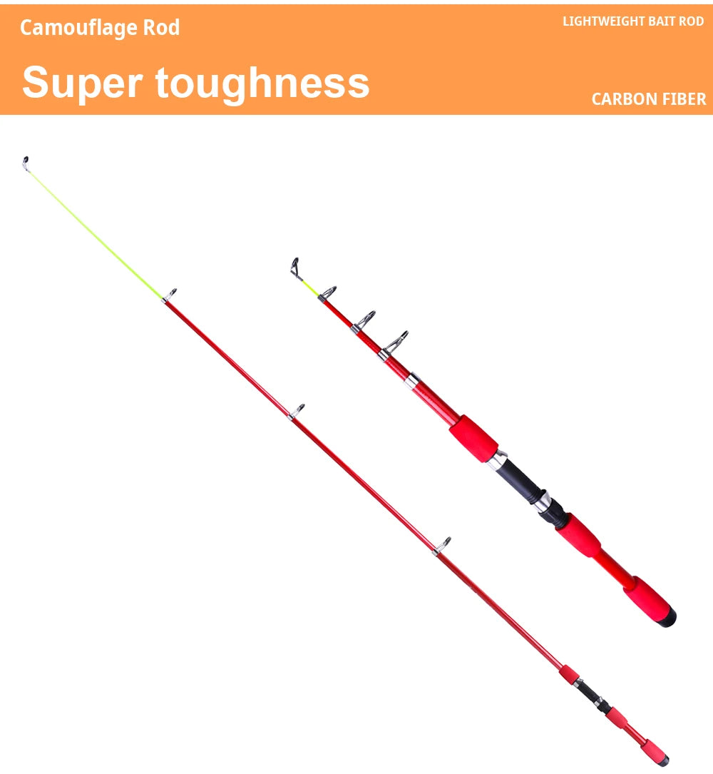 FTK Telescopic Fishing Rod & Reel Combo - 1.8/2.1m Carbon Fiber Pole with Full Kit
