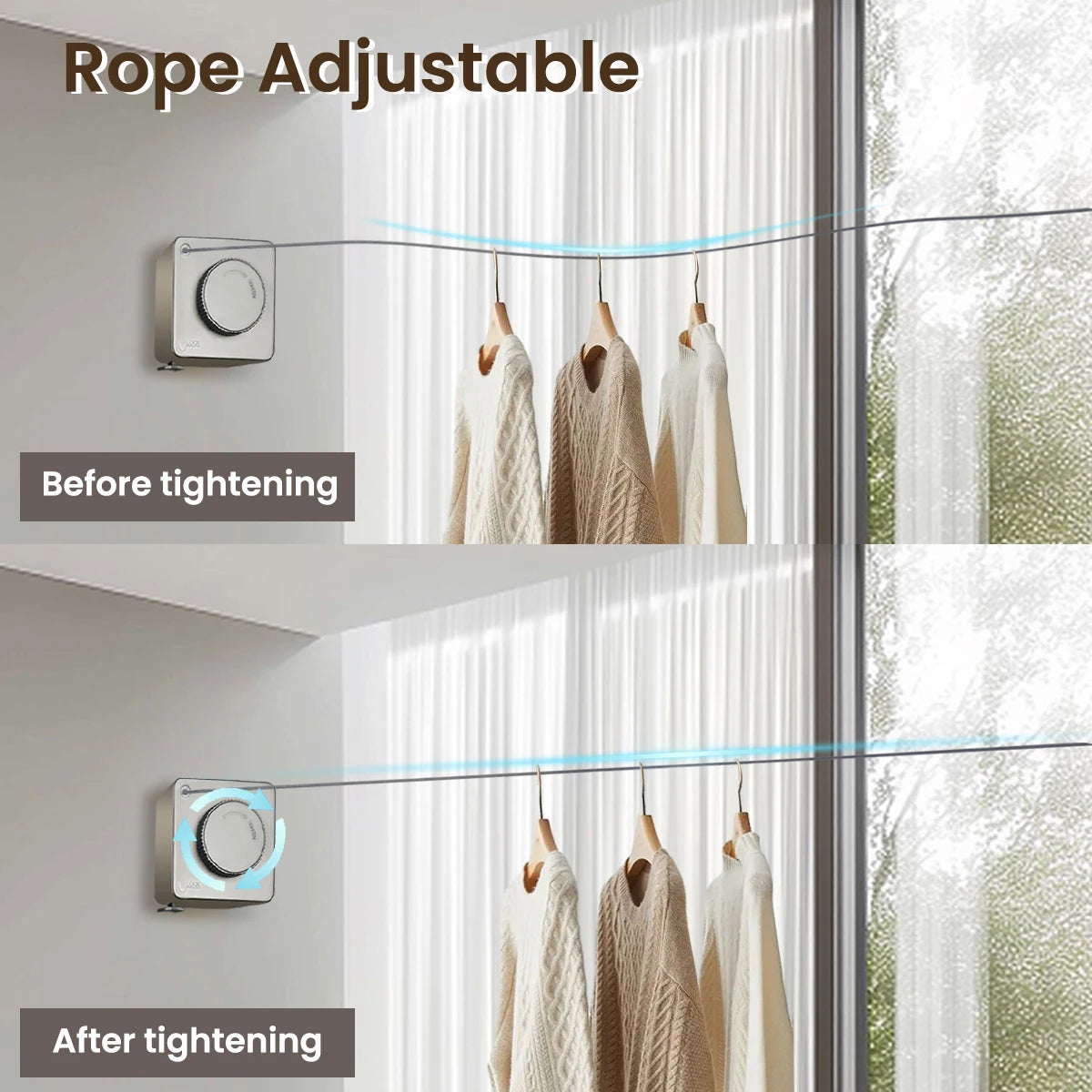 1 Pcs Indoor Retractable Clothesline Non Sagging Outdoor Clothesline Wall Mounted Stainless Steel Rope 15.1 Feet Gray Trekker Essentials