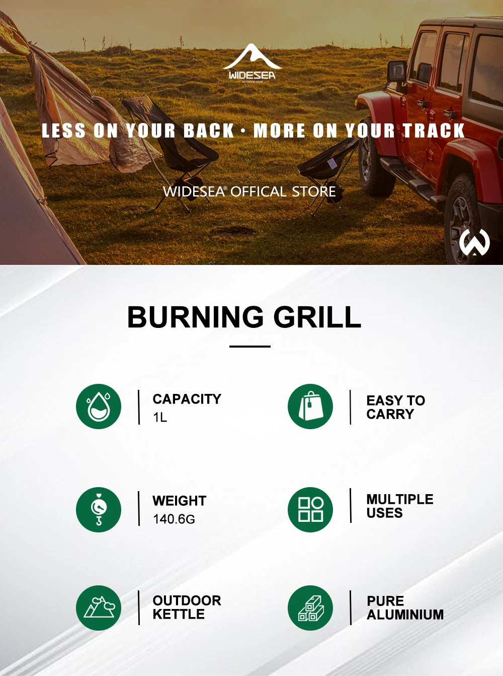 1L Pure Aluminum Camping Kettle with Short-Hole Removal Handle, Lightweight Portable Travel Cookware