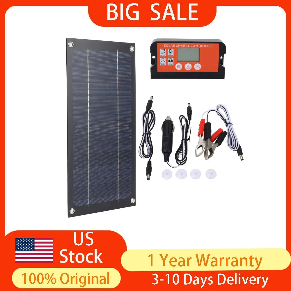 Portable 600W Solar Panel Charger Monocrystalline Silicon 100A Charge Controller Durable Solar Panel Kit for RV Outdoor Camping Trekker Essentials