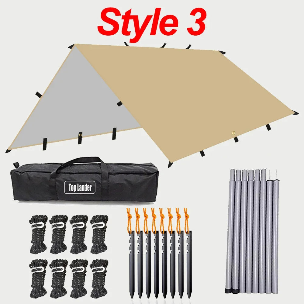 19 Hang Point Tarp Waterpoof Survival Bushcraft Sun Shelter Beach Shade Tent Outdoor Canopy Backpacking Tourist Awning 4x4 3x3m Trekker Essentials
