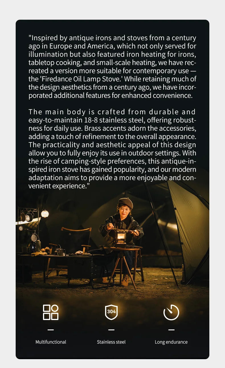 Retro Oil Lamp Stove – Portable 8-Hour Kerosene Lantern & Camping Cooker