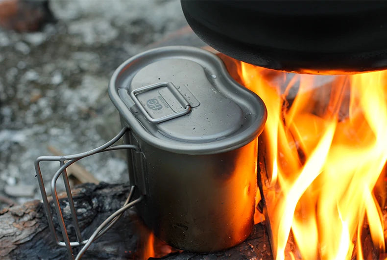 Keith Ti3060 Pure Titanium Canteen Mess Kit – Ultralight Camping Water Bottle & Cup Set with Carrying Pouch