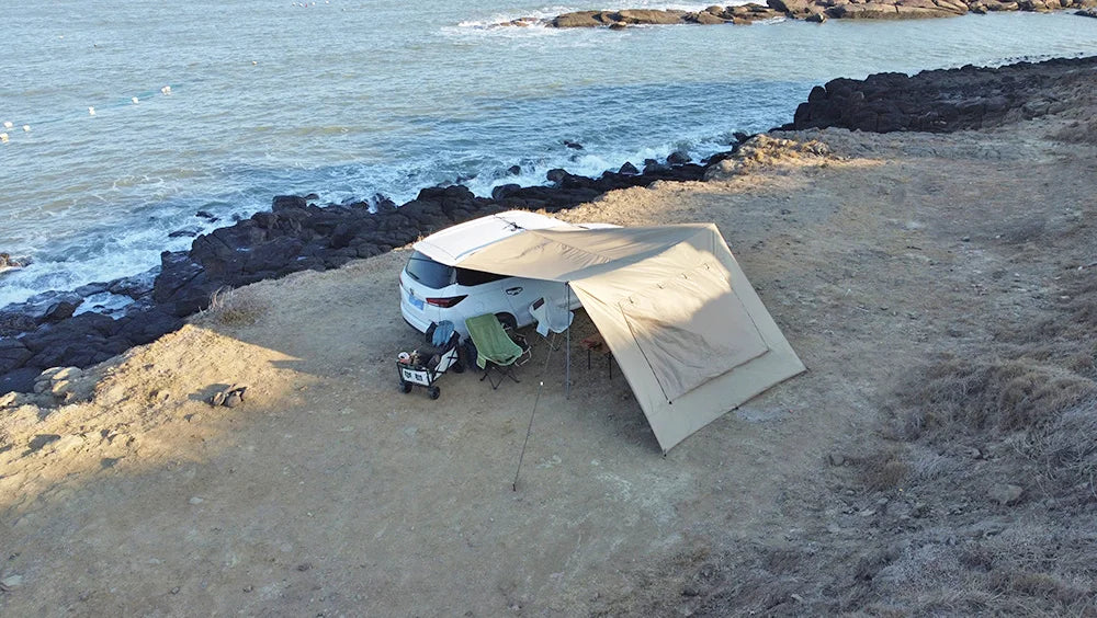 Car Side Awning Tent 3x5 Black Coating Tarp Camping Waterproof Canopy Outdoor Car Rear Tent
