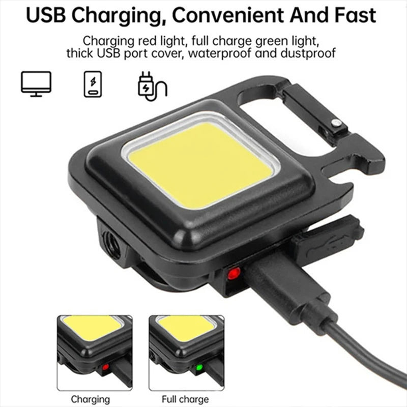 LED Working Light USB Rechargeable Mini Flashlight Portable Bright Keychain Pocket Clip Lantern Outdoor Hiking Fishing Camping Trekker Essentials