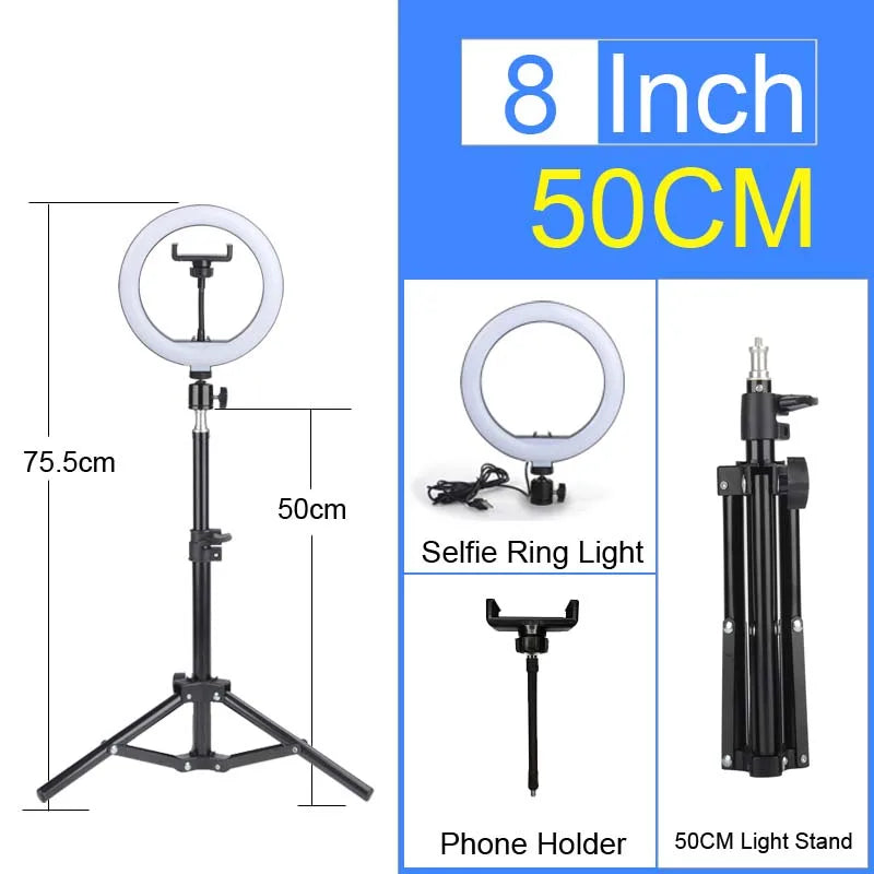 6-14" Professional Ring Light Kit with Tripod – Bi-Color 3200K-5600K LED, USB Powered for Live Streaming, Makeup, TikTok Videos