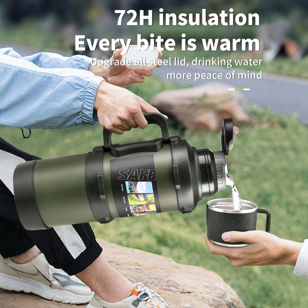 72-Hour Stainless Steel Thermos – Large Capacity Insulated Water Bottle with Handle