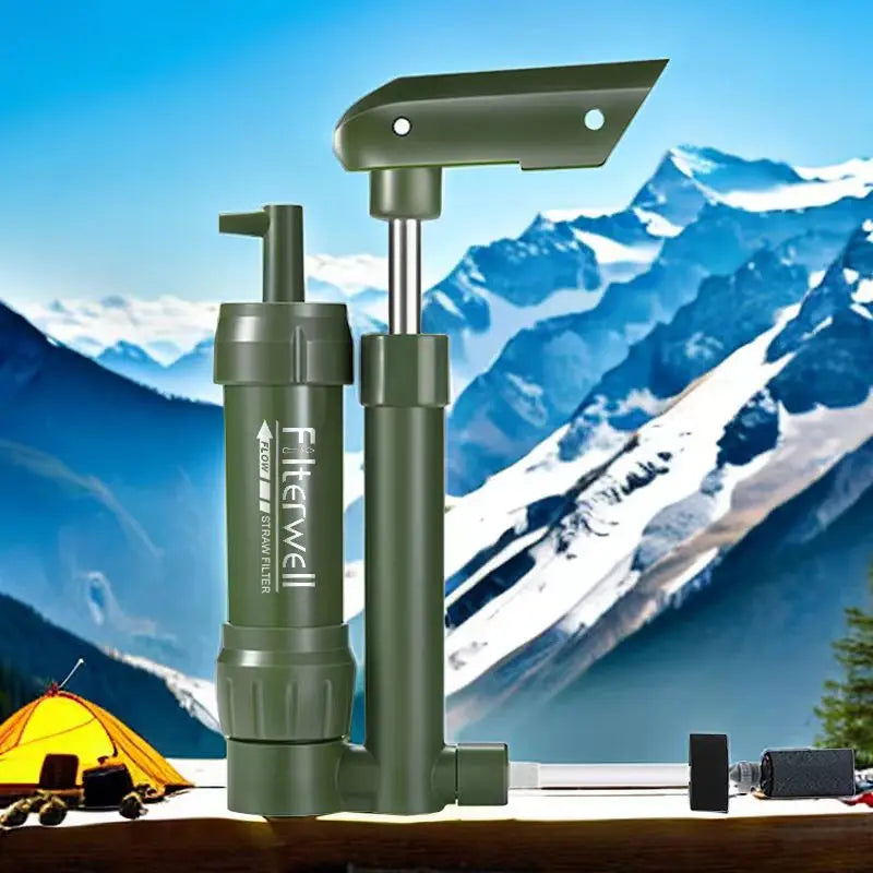 Portable Hand Pump Water Filter – 0.01 Micron Outdoor Water Purifier for Camping, Hiking & Survival Trekker Essentials