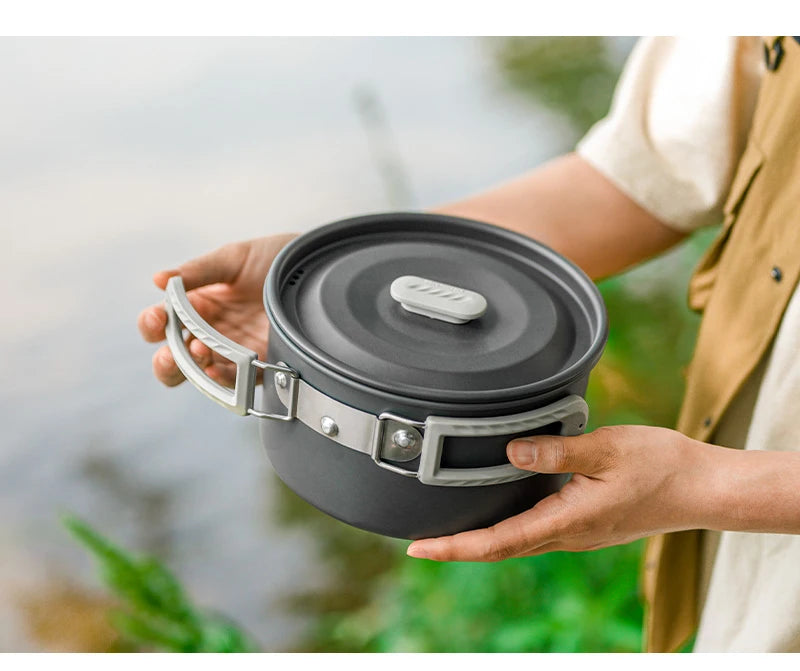 Compact Camping Cookware Set – Non-Stick Aluminum Outdoor Cooking & Picnic Kit with Teapot for 2–4 Persons