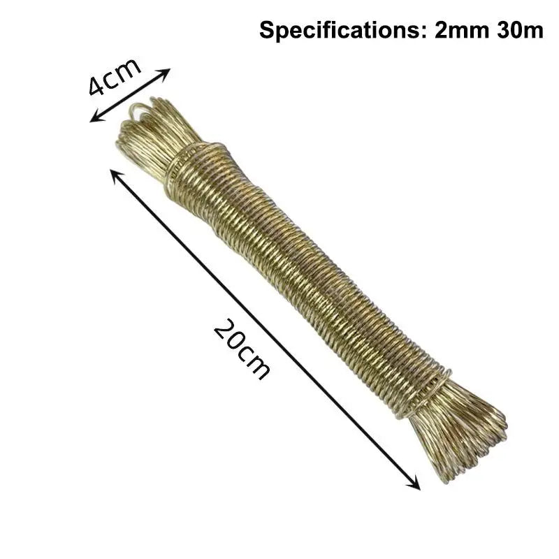 10/20/30/50M PVC Coating Steel Clothesline Outdoor Portable Clothesline Garden Camping Travel Clothes Drying Rope Trekker Essentials