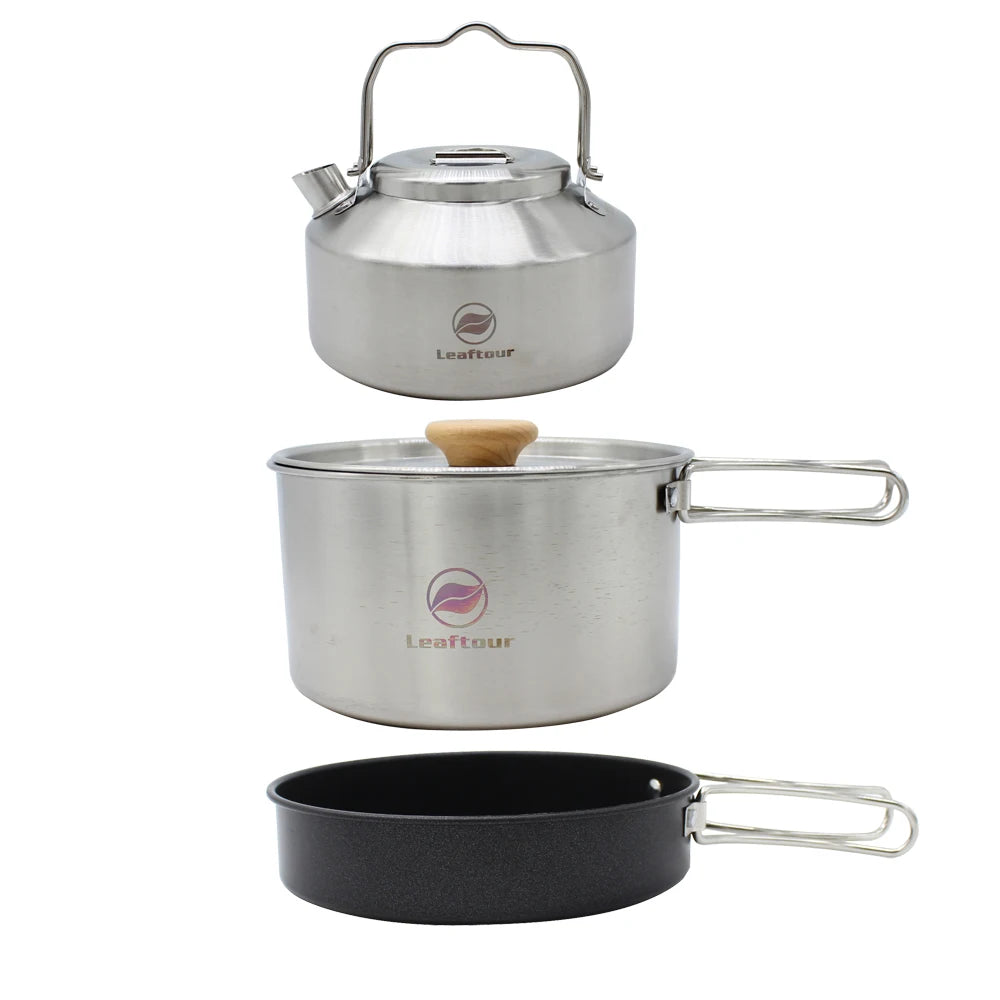 Stainless Steel Camping Cookware Set – Portable Outdoor Cooking Kit with Pot, Pan & Kettle for 2–3 People Trekker Essentials