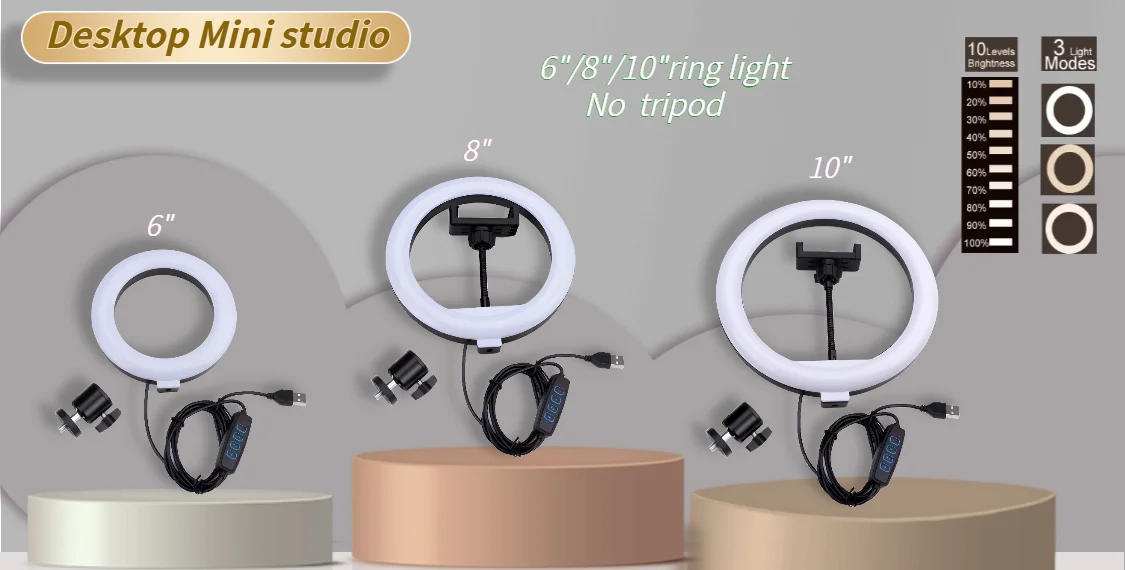 6-14" Professional Ring Light Kit with Tripod – Bi-Color 3200K-5600K LED, USB Powered for Live Streaming, Makeup, TikTok Videos