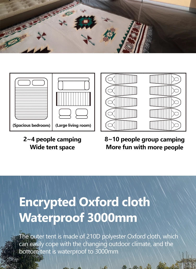 Fully Automatic Quick Open Two-Room Camping Tent – Waterproof 4-8 Person Cabin Tent for Outdoor Overnight Stays