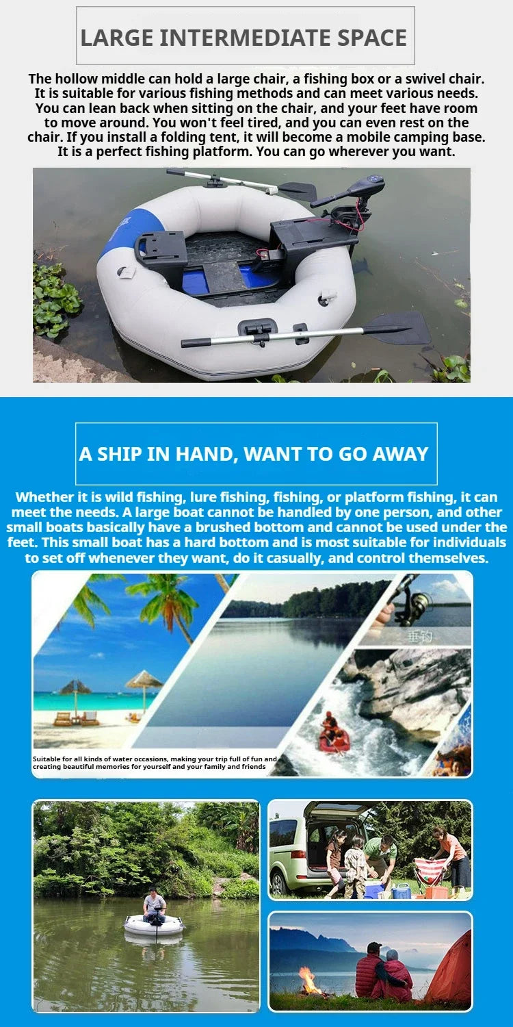 2-Minute Foldable Inflatable Fishing Boat with Electric Motor Port, 250kg Capacity Solo Pontoon Raft