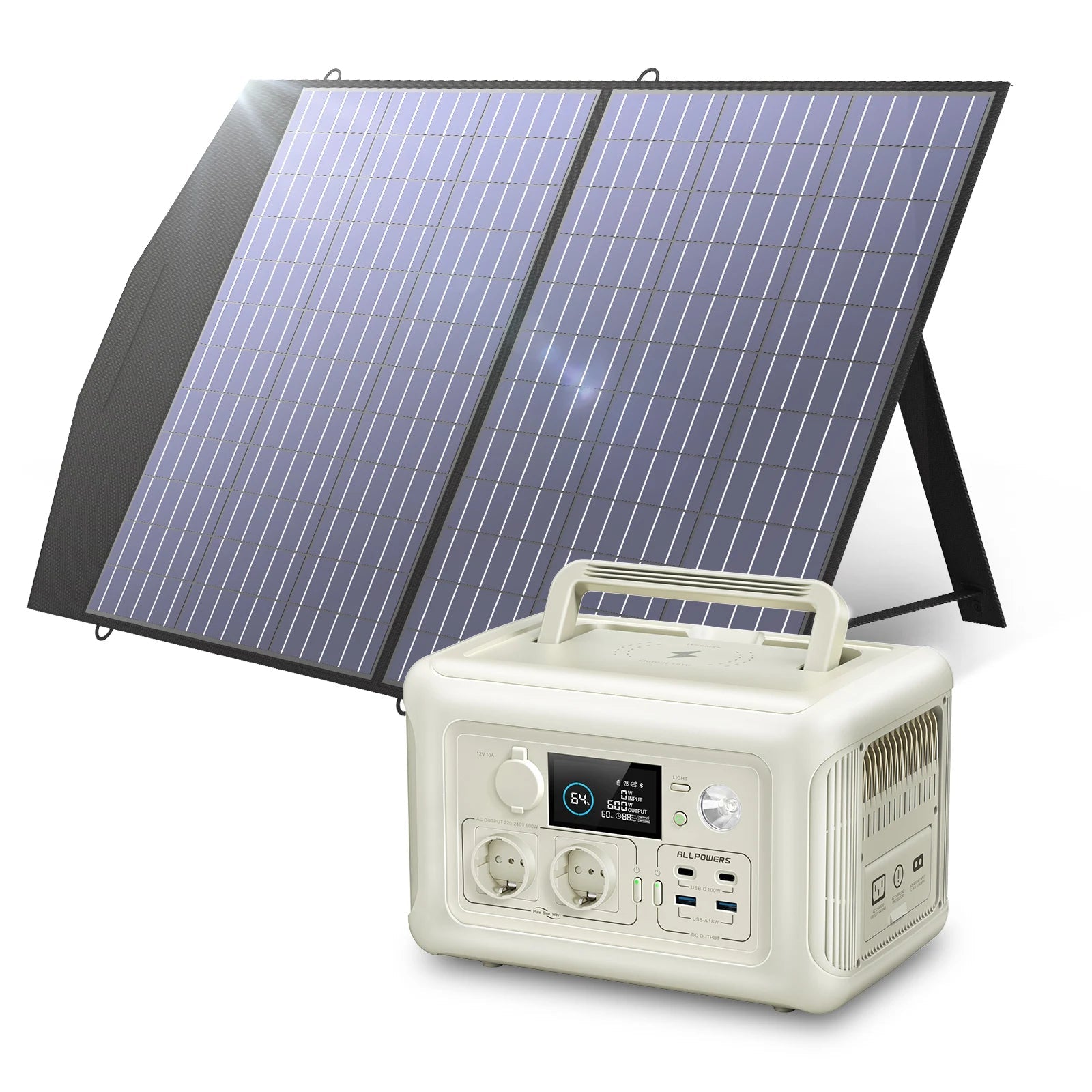 ALLPOWERS R600 Portable Power Station 600W 299Wh LiFePO4 Solar Generator UPS Battery Backup MPPT & 100W Solar panel for Camping Trekker Essentials