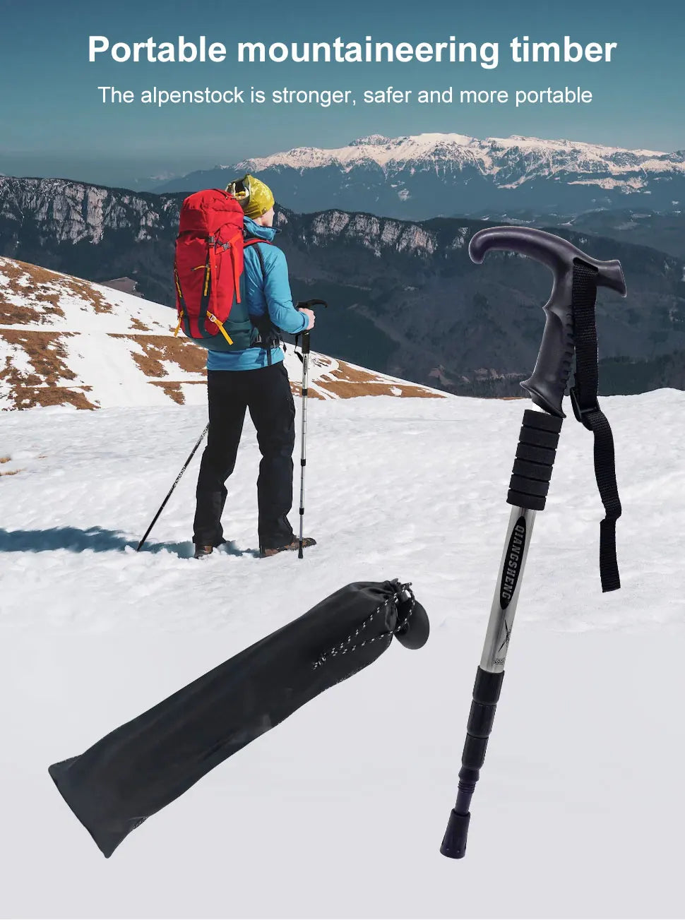 4-Section Telescopic Trekking Pole, Lightweight Folding Walking Stick for Hiking & Climbing