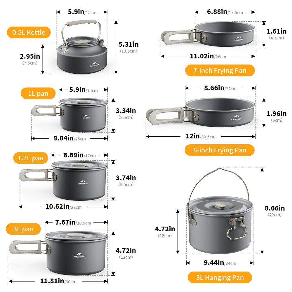 Compact Camping Cookware Set – Non-Stick Aluminum Outdoor Cooking & Picnic Kit with Teapot for 2–4 Persons