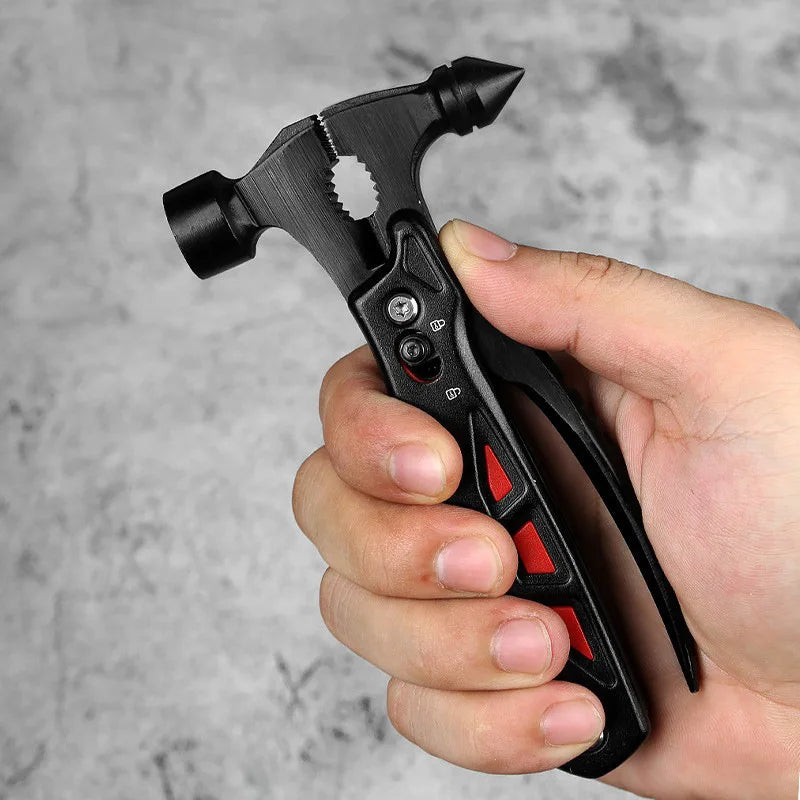 1 navaja multifunción para exteriores con forma de martillo de garra: herramienta de supervivencia de acero inoxidable con alicates, martillo de camping, sacaclavos y herramienta de rescate de emergencia.