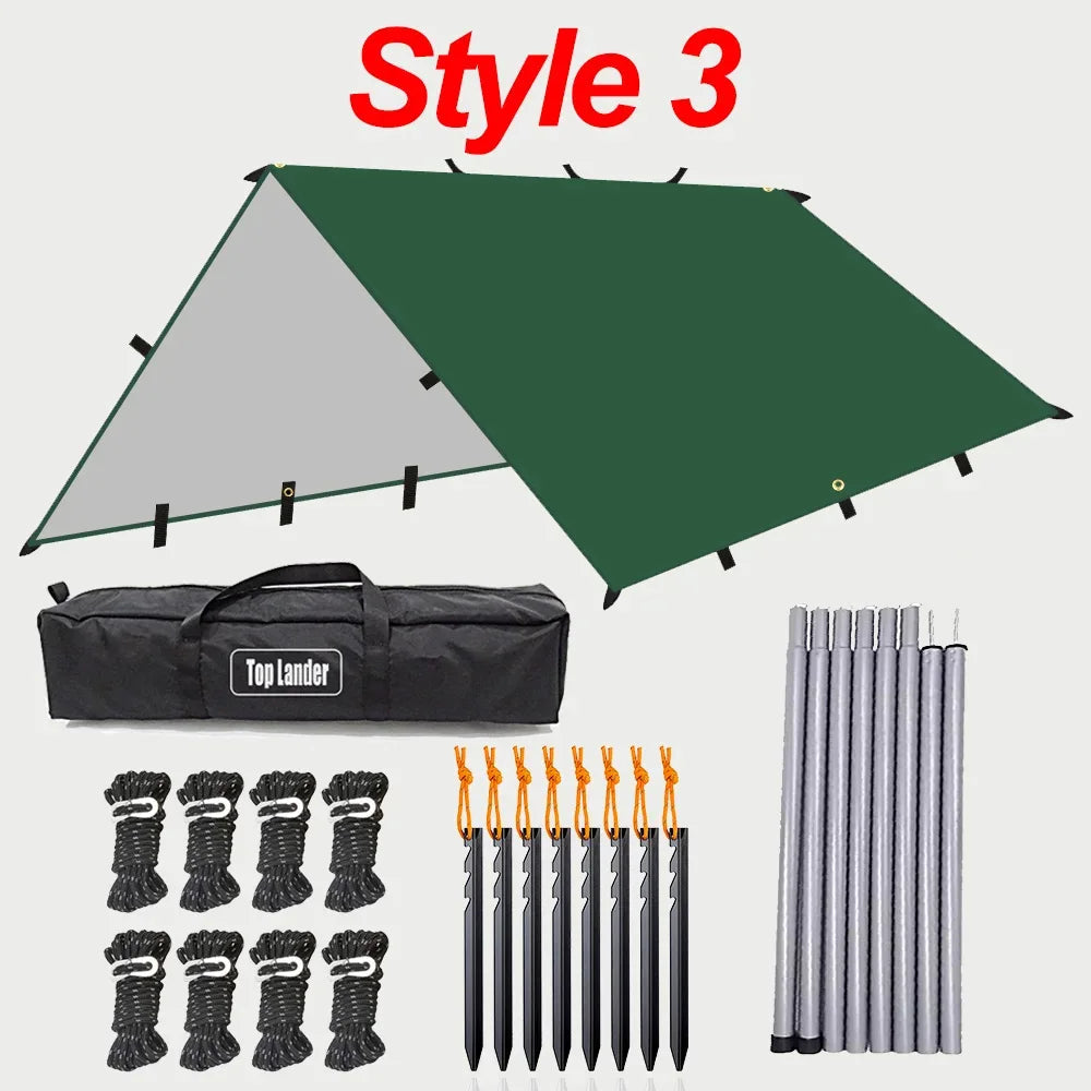 19 Hang Point Tarp Waterpoof Survival Bushcraft Sun Shelter Beach Shade Tent Outdoor Canopy Backpacking Tourist Awning 4x4 3x3m Trekker Essentials