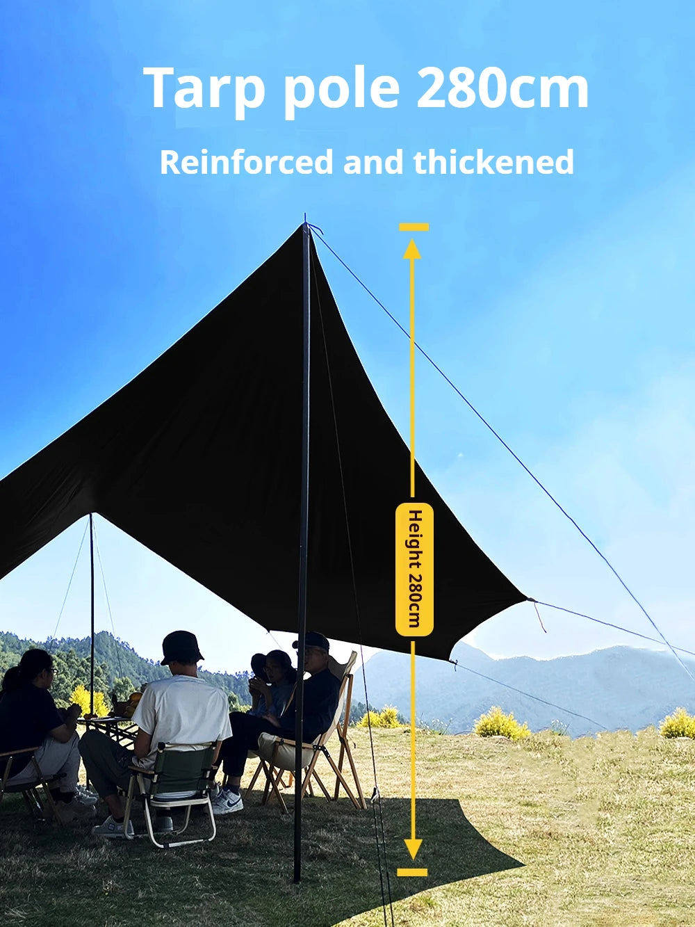 Large Waterproof Camping Tarp 5.1×5.1m – Black Coated Sun Shelter Canopy for Outdoor Camping & Shade Trekker Essentials