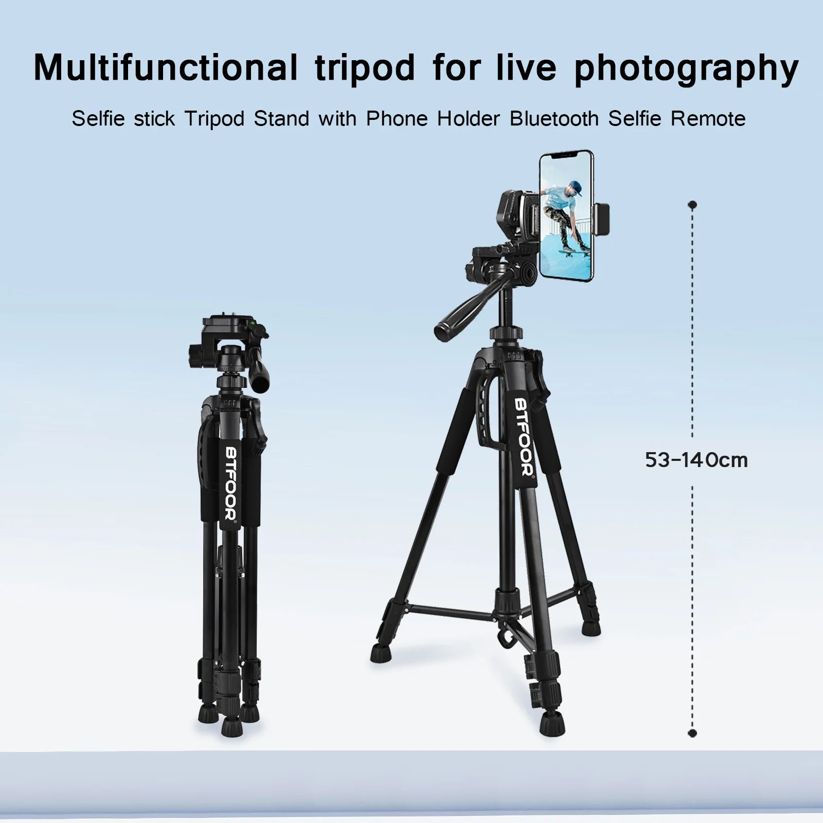 55" Aluminum Camera Tripod with Phone Mount - 140CM Tall Stand w/Pan Head for DSLR & Smartphone