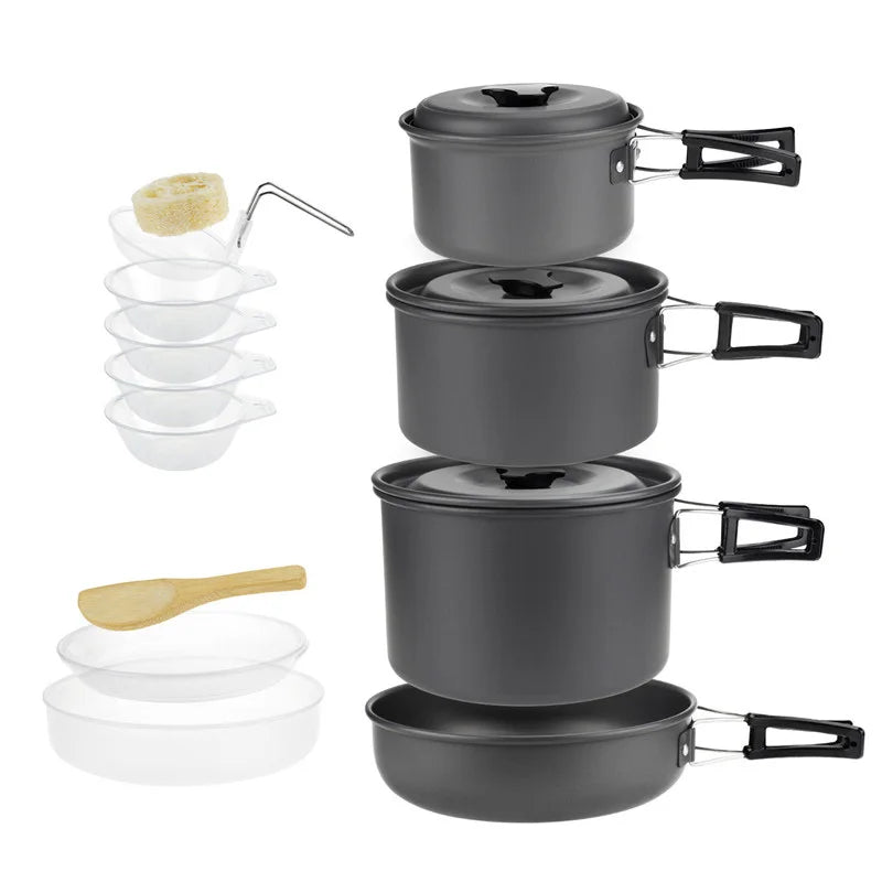 Camping Cookware Set for 1–7 Persons – Lightweight Portable Pot & Pan Set with Carry Bag Trekker Essentials