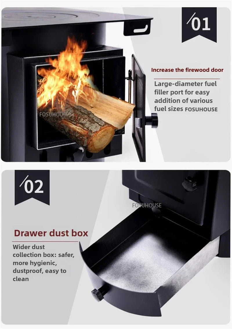 Mobile Wood Burning Heater Stove for Indoor & Outdoor Use - Portable Heating with Cooking Top